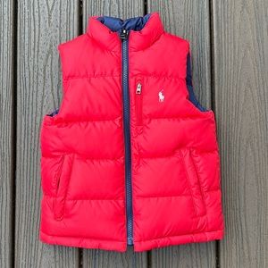 EUC Boys POLO Ralph Lauren reversible zip up down puffer vest red navy size 5